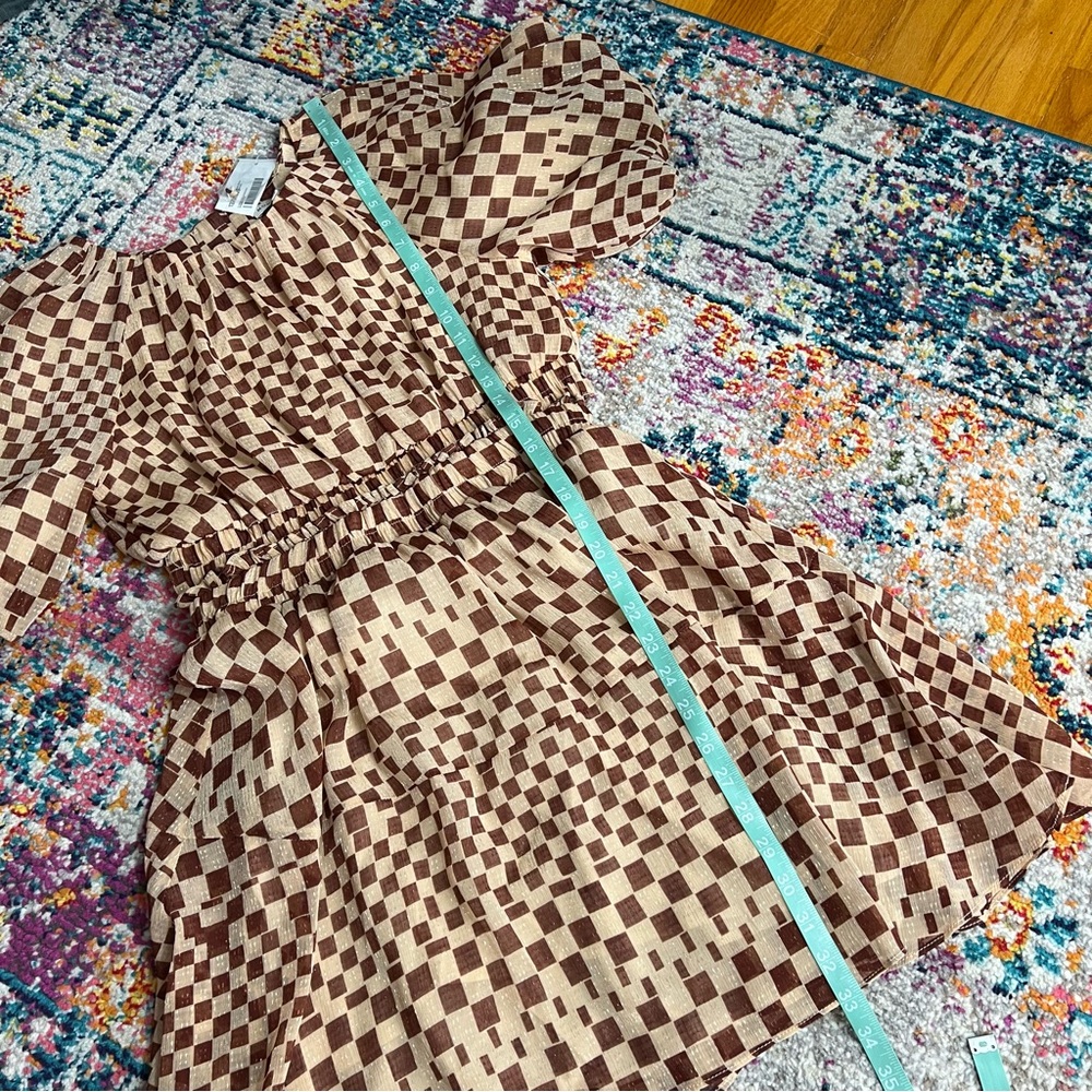 Moon River Tan and Brown Checkered Dress - Picture 16 of 16